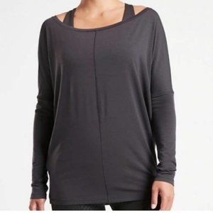 Athleta Essence Flow Top Wide Neck Long Sleeve Black Size XXS